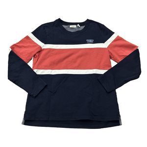 LL Bean Sweatshirt Women's Medium Colorblock Striped Navy Salmon